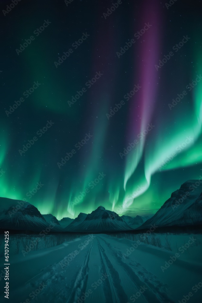 Northern Lights over snowy mountains Northern Lights over snowy mountains