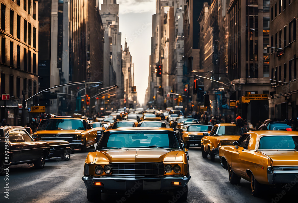 Naklejka premium calle new york taxi