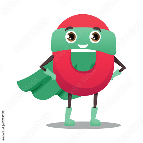 Zero in superhero costume on white background