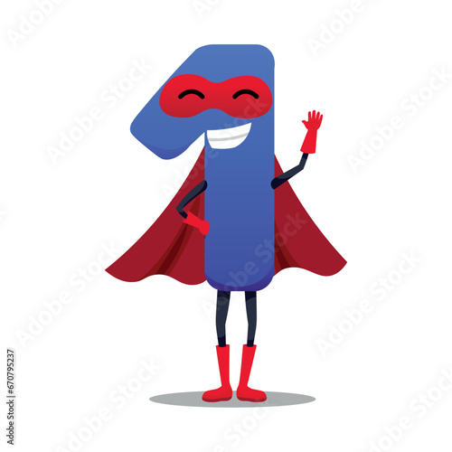 Figure One in superhero costume on white background