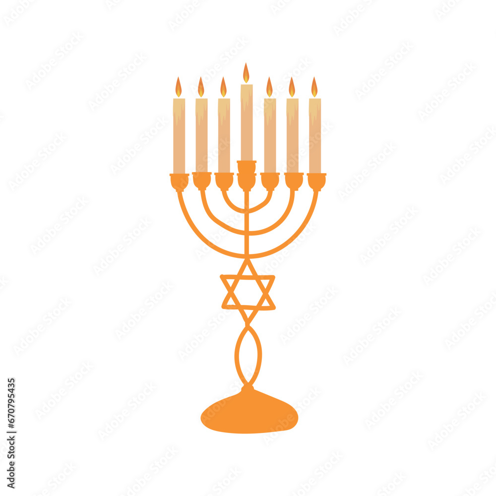 Hanukkiah with glowing candles on white background Hanukkiah with glowing candles on white background