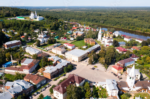 Aerial photo of Gorokhovets, Vladimir Oblast, Russia. View of Klyazma River and churches. photo