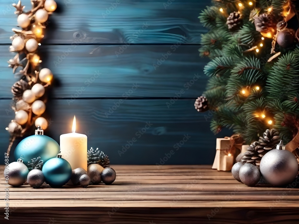 Christmas wish background with decorations and candles