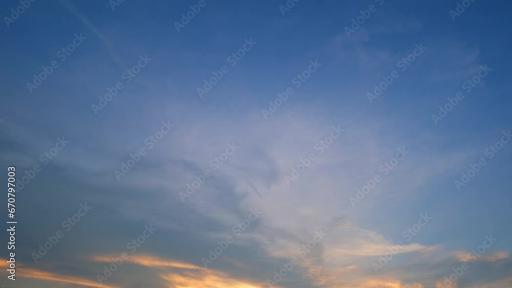 Sunset sky timelapse : Behold the sky's transformation as day turns to night. Soft, cotton-like clouds gently glide over a pastel-colored canvas. Time-lapse video captures the sky's ethereal elegance. Sunset sky timelapse : Behold the sky's transformation as day turns to night. Soft, cotton-like clouds gently glide over a pastel-colored canvas. Time-lapse video captures the sky's ethereal elegance.