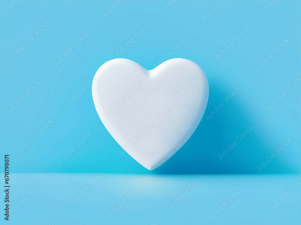 White pill in the shape of a heart, and shadows on stage. Isolated. Copy space. light blue background. generative ai White pill in the shape of a heart, and shadows on stage. Isolated. Copy space. light blue background. generative ai