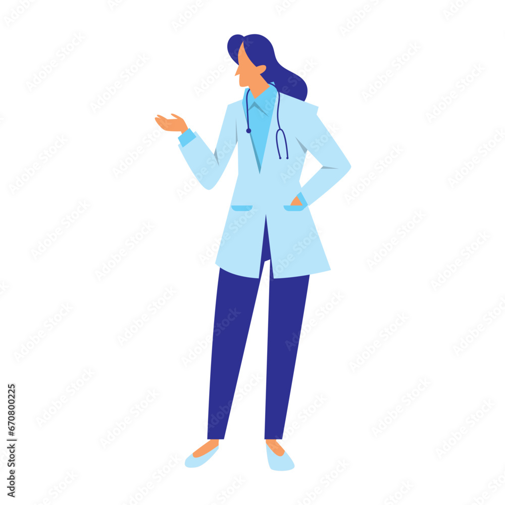Illustration of Faceless Female Doctor Character Explaining Something. Vector design