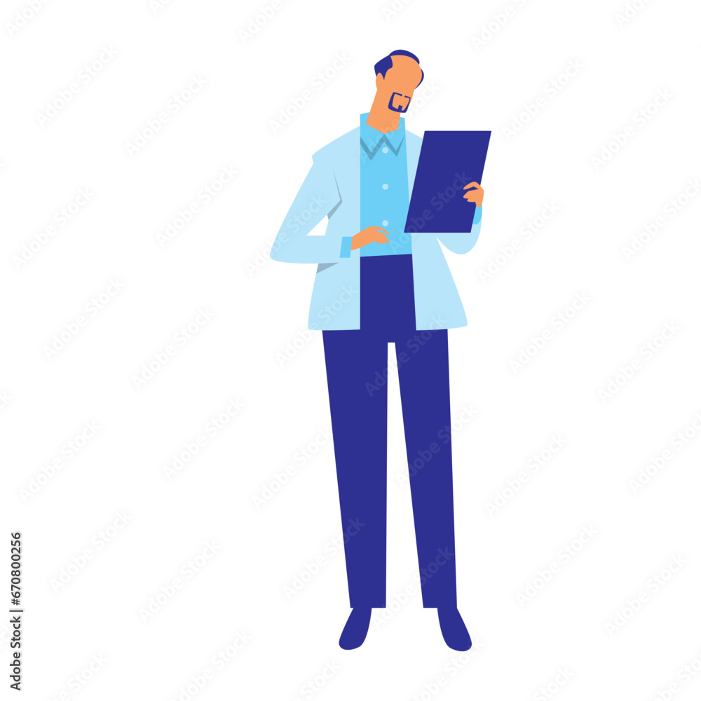 Illustration of Faceless Male Doctor Character Looking at Notes. Vector Design