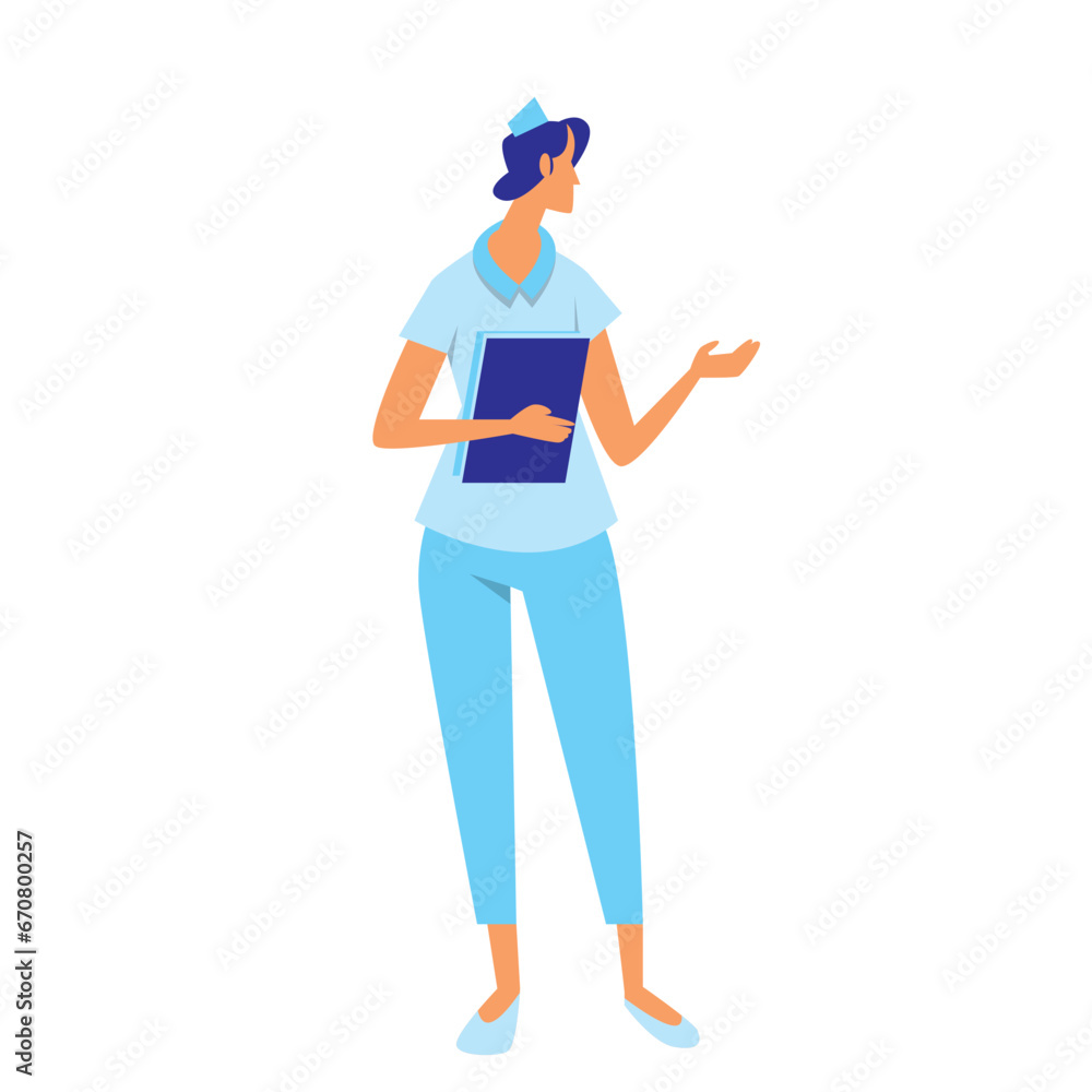 Illustration of Standing Faceless Female Nurse Character Explaining Something. Vector Design