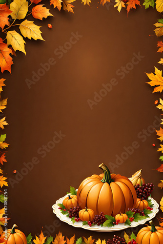 Thanksgiving-themed wallpaper with pumpkins and autumn leaves. Background for Thanksgiving-themed