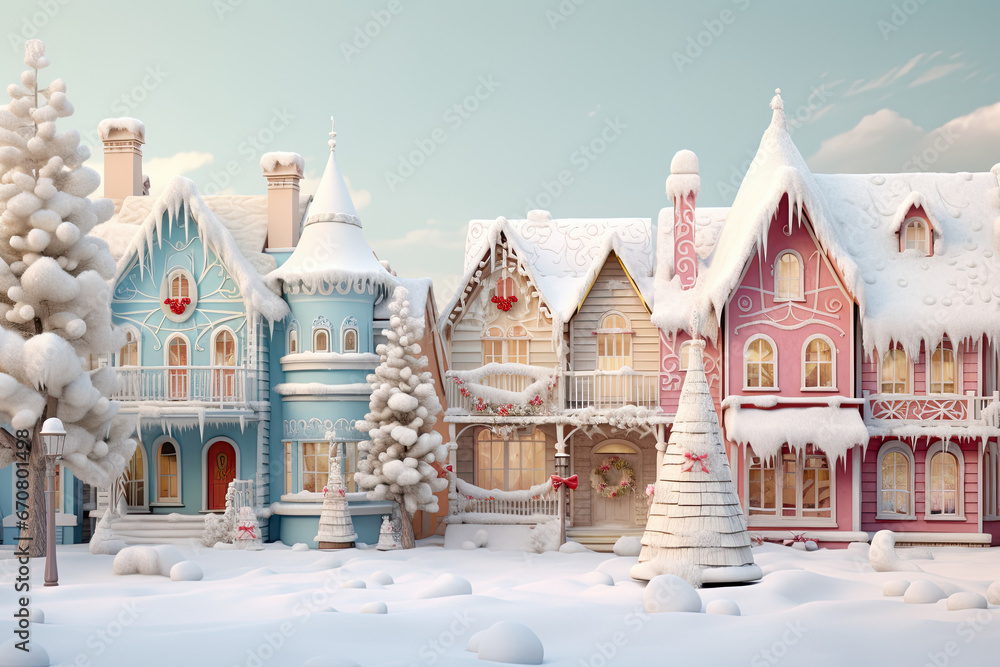 christmas street animated christmas houses. christmas town with a