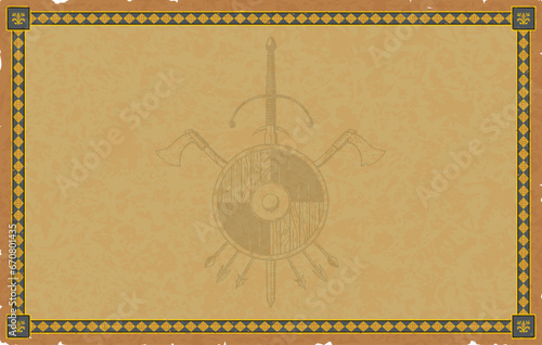 Wide Medieval Parchment with Coat of Arms and Fleur de Lys Frame