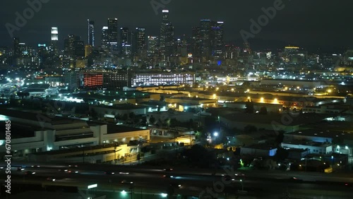 Wallpaper Mural Aerial Backward Shot Of Vehicles On Streets Near Downtown In City Against Sky At Night - Los Angeles, California Torontodigital.ca