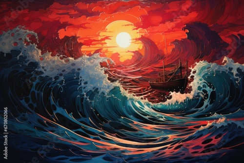 Ocean's Embrace A Sea Wave Illustration