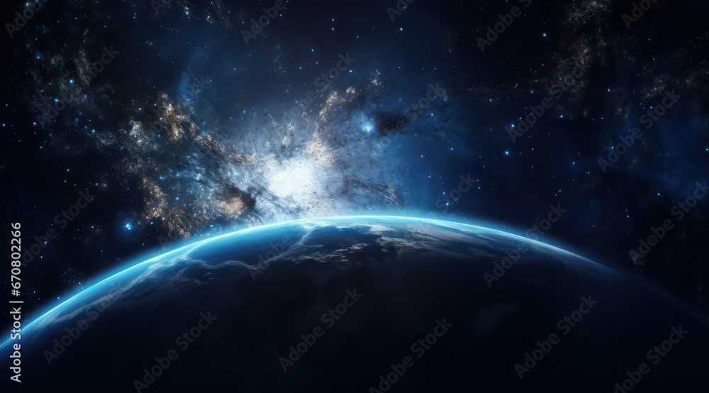 Fototapeta premium Earth planet viewed from space, Planet earth from the space at night, Blue sunrise, view of earth from space