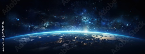 Panoramic view of the EarthEarth planet viewed from space, Planet earth from the space at night, Blue sunrise, view of earth from space