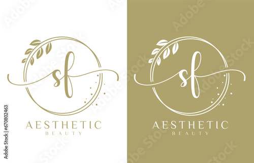 Letter SF Beauty Logo with Flourish Ornament
