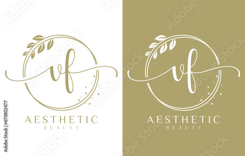 Letter VF Beauty Logo with Flourish Ornament