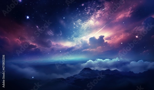 Space background with realistic nebula and shining stars. Colorful cosmos with stardust and milky way © IlluGrapix