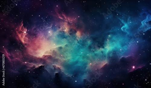 Nebula and galaxies in space. Abstract cosmos background  Realistic nebula and shining stars. Colorful cosmos with stardust