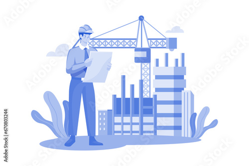 Builder Looking Architectural Plan Of The Project