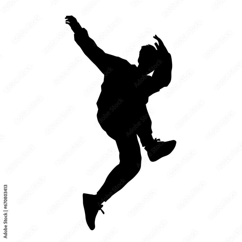 Silhouette of a man dancing pose. Silhouette of a male dancer in action pose. 
