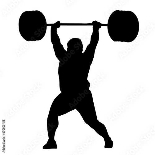 Silhouette of a weightlifting male athlete in action pose. Silhouette of a male athlete in heavyweight sport.