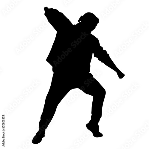 Silhouette of a man dancing pose. Silhouette of a male dancer in action pose. 
