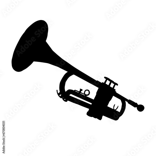Silhouette of a trumpet. Silhouette of a brass musical instrument.