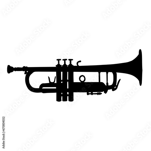 Silhouette of a trumpet. Silhouette of a brass musical instrument.