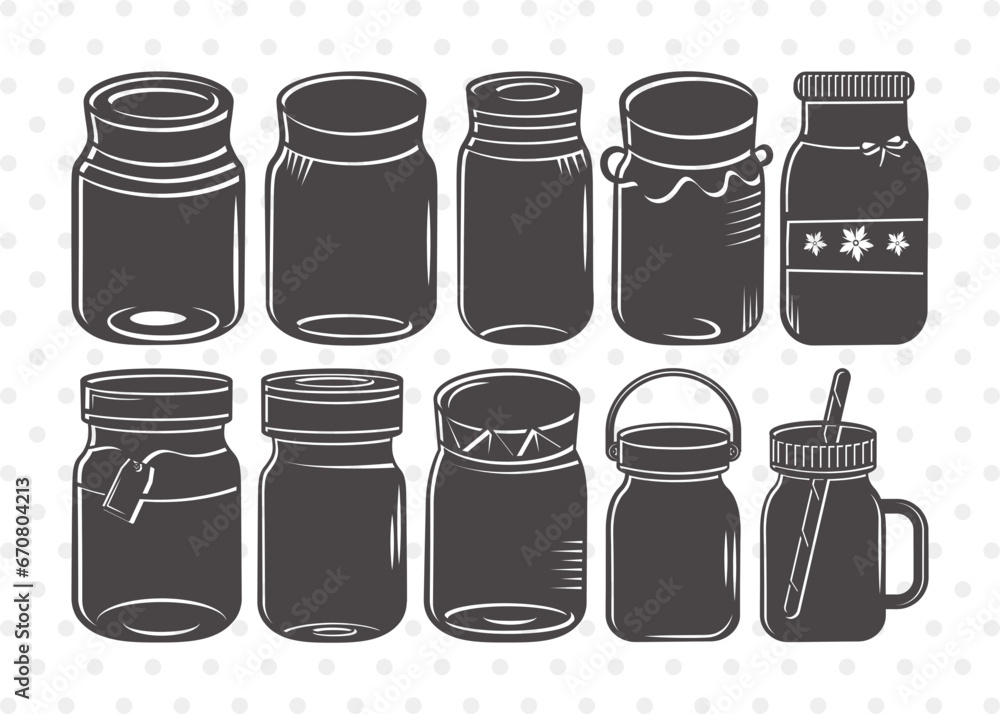 Mason Jars Clipart SVG Cut File | Bottle Svg | Jar Svg | Jam Bottle Svg ...