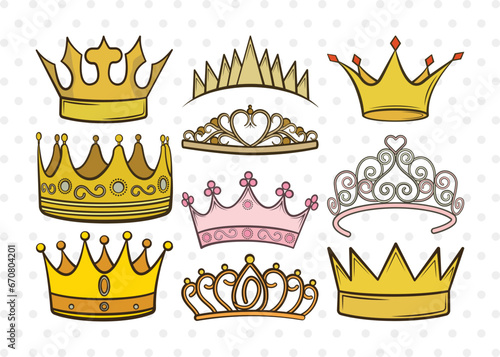 Crown Clipart SVG Cut File | Tiara Svg | King Crown Svg | Queen Crown Svg | Crown Bundle | Eps | Dxf | Png