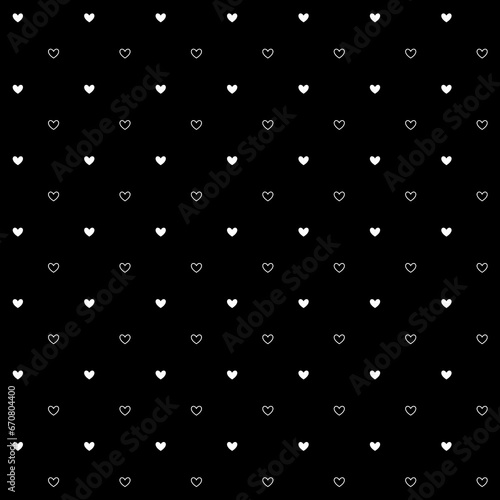 Black and white hearts seamless pattern. Valentines polka dot repeat background. Heart-shaped decoration texture for textile, fabric, cover, poster, banner, print, card, invitation. Vector wallpaper