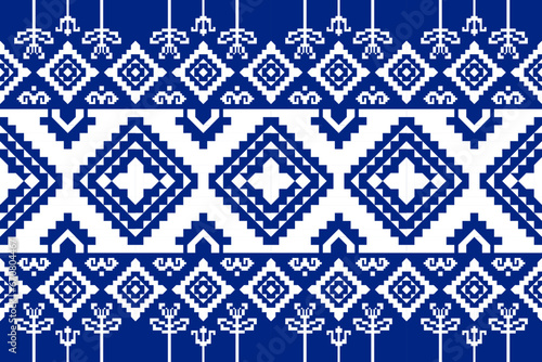 blue Ikat ethnic textile seamless pattern design, tribal boho traditional embroidery on a vector background, and Aztec fabric carpet with mandala ornaments, all rich in cultural and artistic heritage.