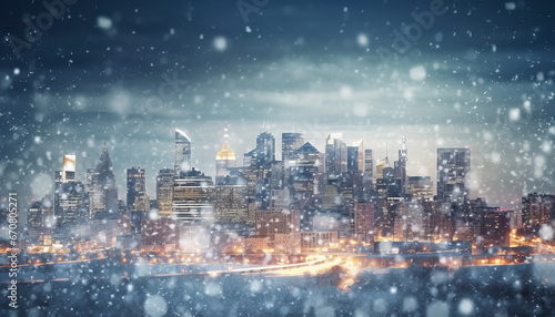 Enchanting snowy cityscape, magical