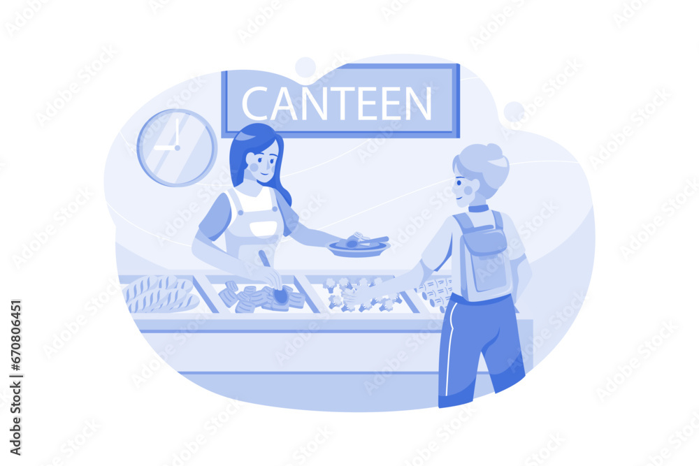 Boy Collecting Food From School Food Canteen Boy Collecting Food From School Food Canteen