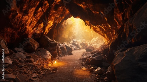 The cave comes alive with the warmth of glowing lights