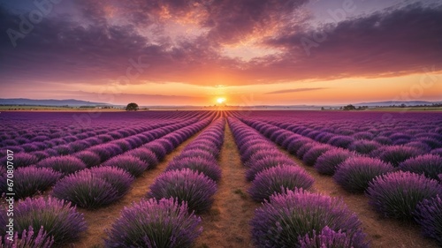 Lavender Fields in the Golden Hour of Sunset, generative AI