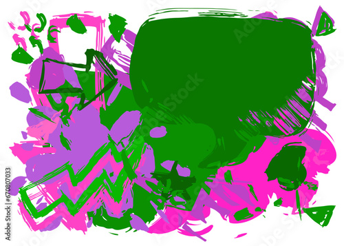 Green and purple graffiti speech bubble. Abstract modern Messaging sign street art decoration, Discussion icon performed in urban painting style.