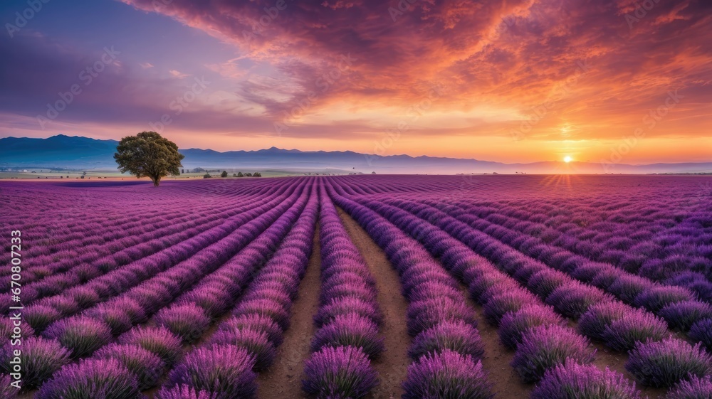 Lavender Fields at Sunset: A Photographer's Dream, generative AI Lavender Fields at Sunset: A Photographer's Dream, generative AI