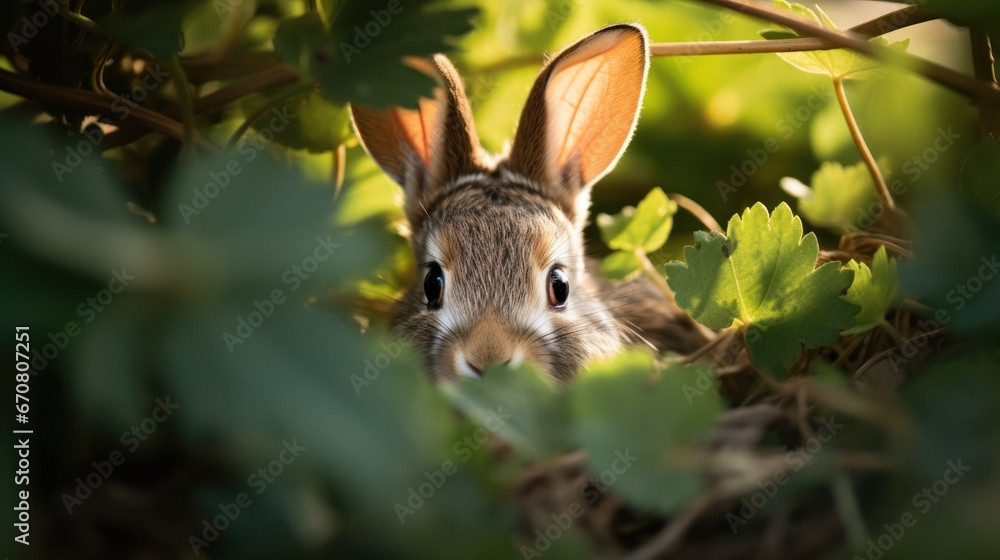 Hidden rabbit with only its eyes peeking out Hidden rabbit with only its eyes peeking out