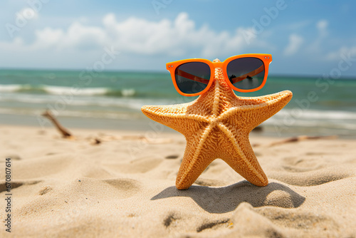 funny starfishes on sandy beach with sunglasses. summer beach holiday concept © Rangga Bimantara