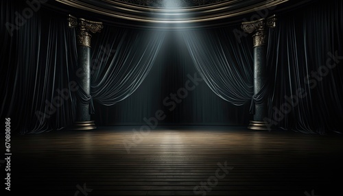 An Illustration of an Empty Theater Stage with Lush Black Velvet