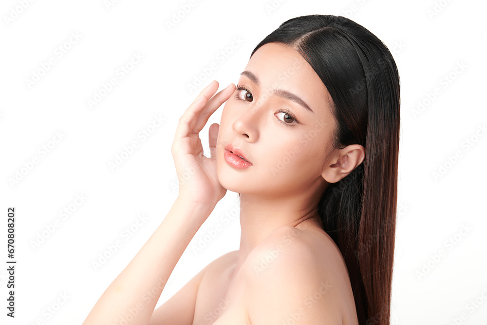 Beautiful young asian woman with clean fresh skin on white background, Face care, Facial treatment, Cosmetology, beauty and spa, Asian women portrait.