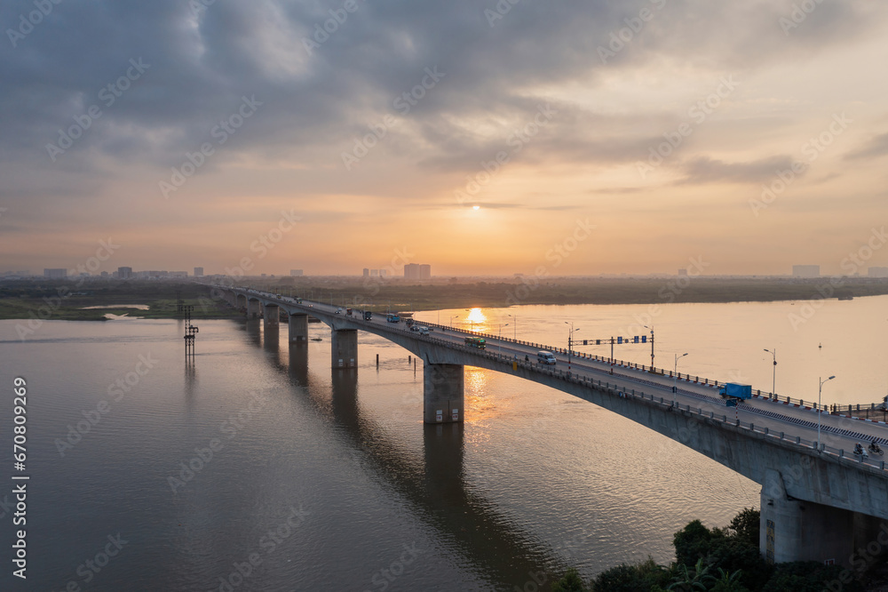 Vinh Tuy bridge crossing Red river in Hanoi