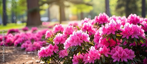 Blooming rhododendrons and azalea bushes ideal garden decor photo