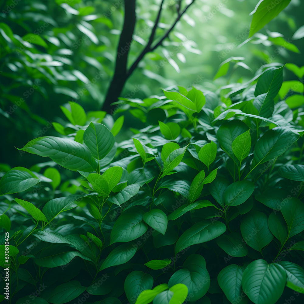 a lush green forest filled with lots of leaves
