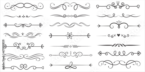 Page Divider And Design Elements. Set of Various Simple Black Divider Design, Assorted Divider Collection Template Vector. Collection of floral dividers elements mega decoration for Calligraphy.
