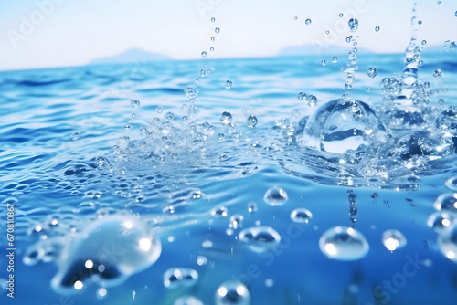 Splash and water splash background with water splashing on the water surface, water splash isolated on blue background