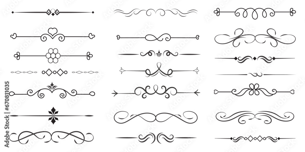 Page Divider And Design Elements. Set of Various Simple Black Divider Design, Assorted Divider Collection Template Vector. Collection of floral dividers elements mega decoration for Calligraphy. Page Divider And Design Elements. Set of Various Simple Black Divider Design, Assorted Divider Collection Template Vector. Collection of floral dividers elements mega decoration for Calligraphy.