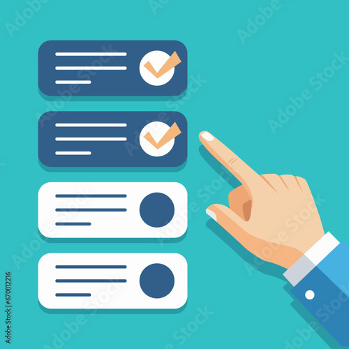 Checklist illustration flat design. hand checking form vector.
